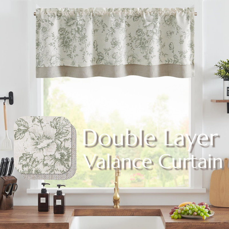 Cantonnière Daun, Vert / Beige, L 50 po x L 18 po