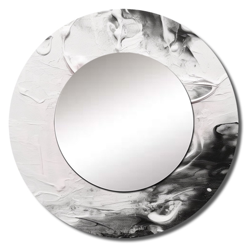 Quannell White Twist Watercolor IV - miroir de peinture abstraite, miroir mural décoratif rond moderne, impression d'art en métal