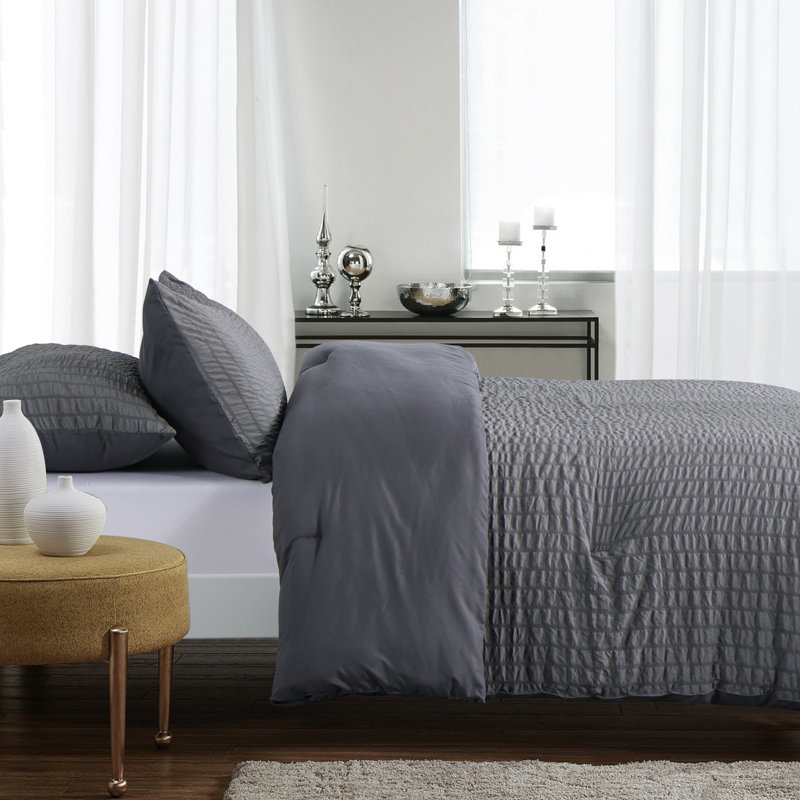 Suniya Seersucker Comforter Set, King Comforter + 2 King Shams, Gray