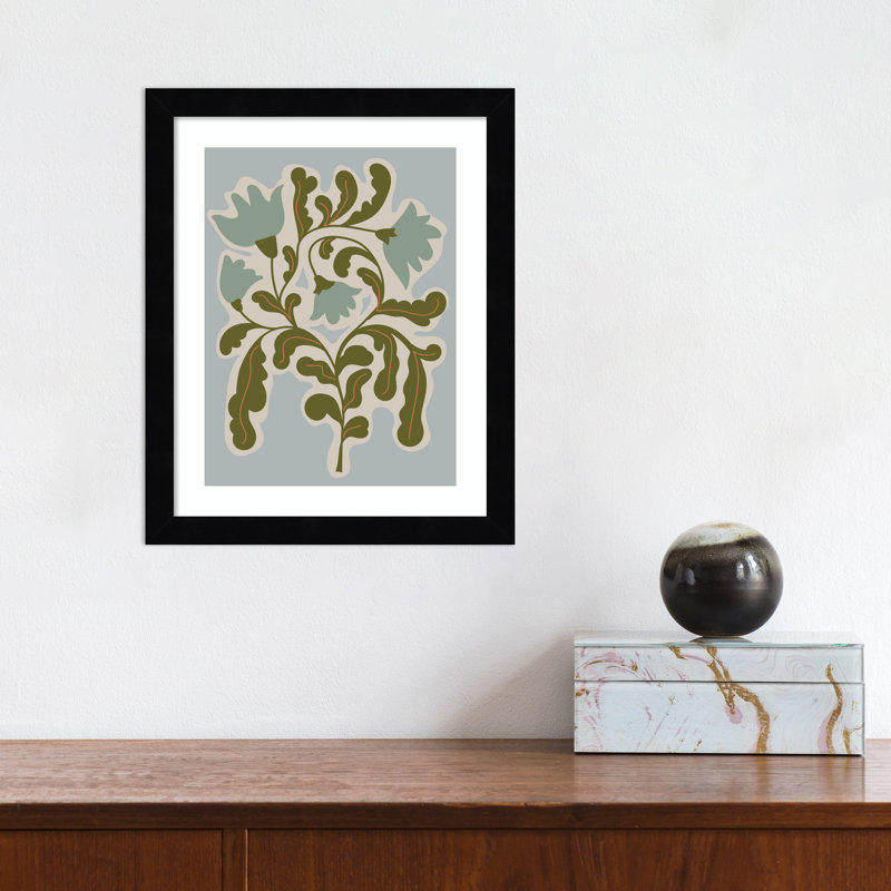Expressive Abstract House Plant Playful Blue Framed On Paper by The Creative Bunch Studio Print, 13" H x 11" W x 1" D, Black