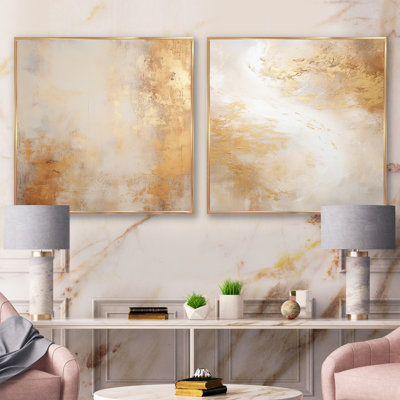 Minimalisme beige et or - tempêtes III - ensemble de 2 collages abstraits carrés