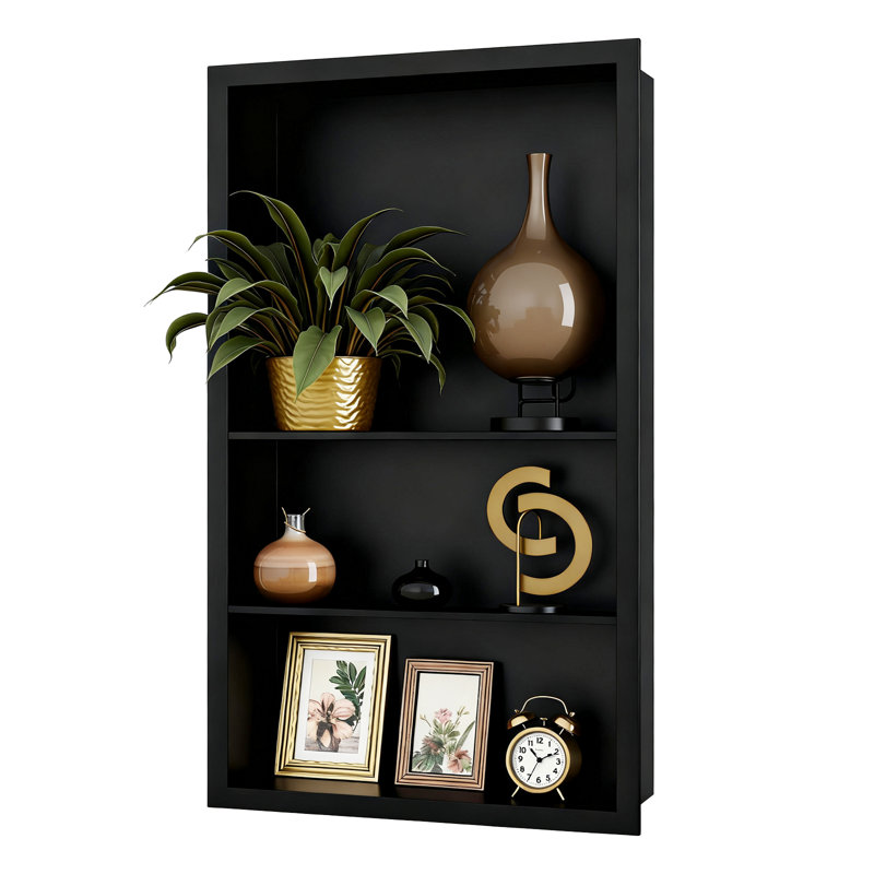 Armoire de rangement encastrée en métal, H 25,6 po x l 15,6 po x P 3,9 po, Noir