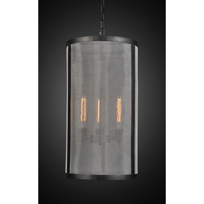 3-Light Black Iron Single Pendant With A Mesh Shade