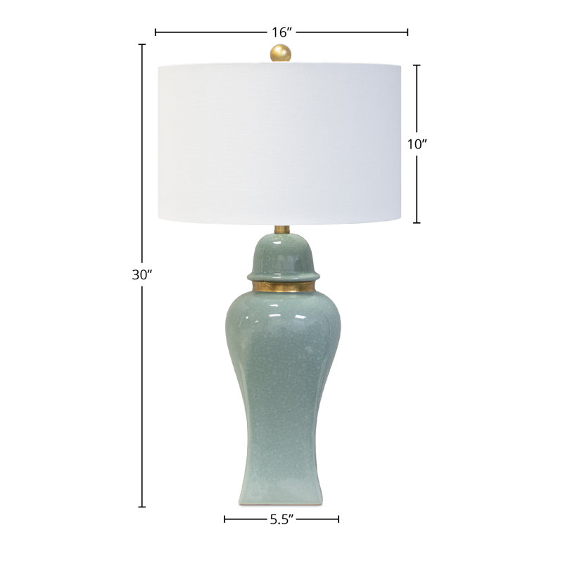 Elegant Jade Green Ceramic Table Lamp with White Linen Shade