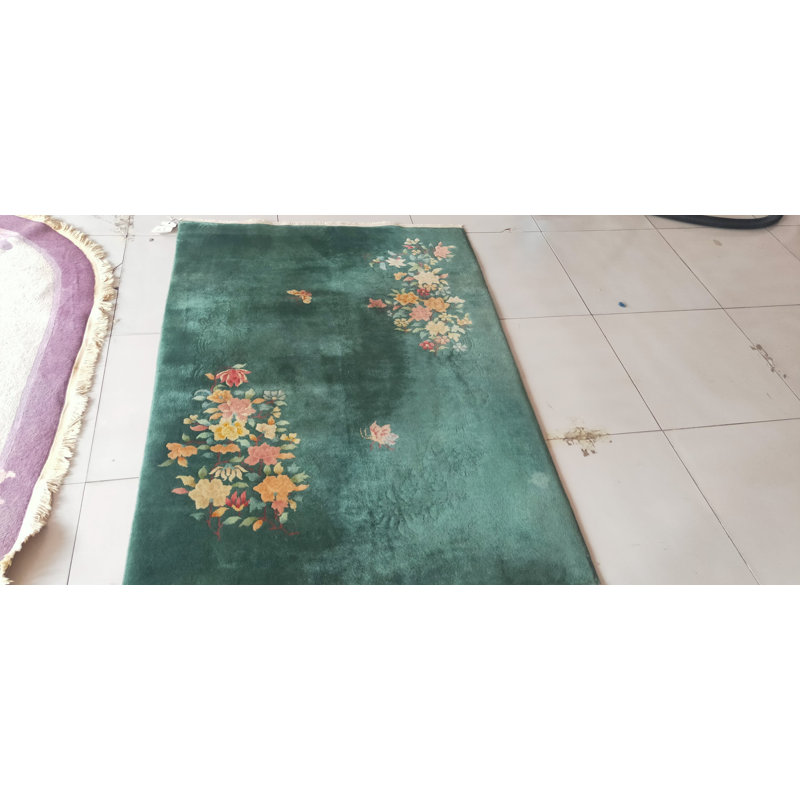 Small Square Shape Seafoam Green Color Antique Chinese Deco Wool Pile Rug