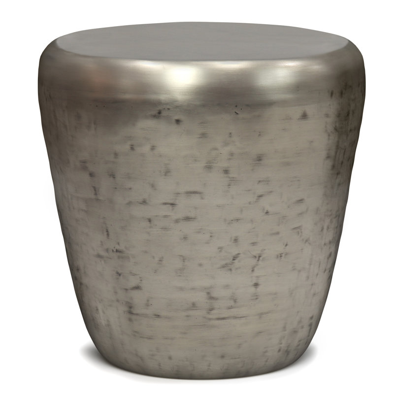 Table d'appoint ronde en métal avec finition texturée Garvy, Argent antique