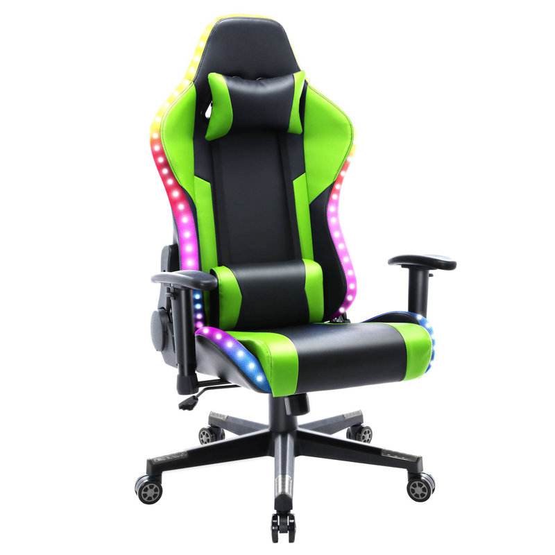 Fauteuil de jeu RVB à DEL, Noir/vert
