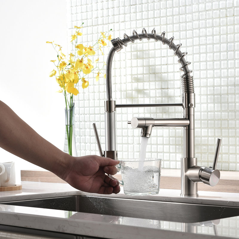 Kitchen Sink Faucet With Pull Down In Brushed Nickel, Single Lever, Build , 360-Degree Rotatable, Versatile