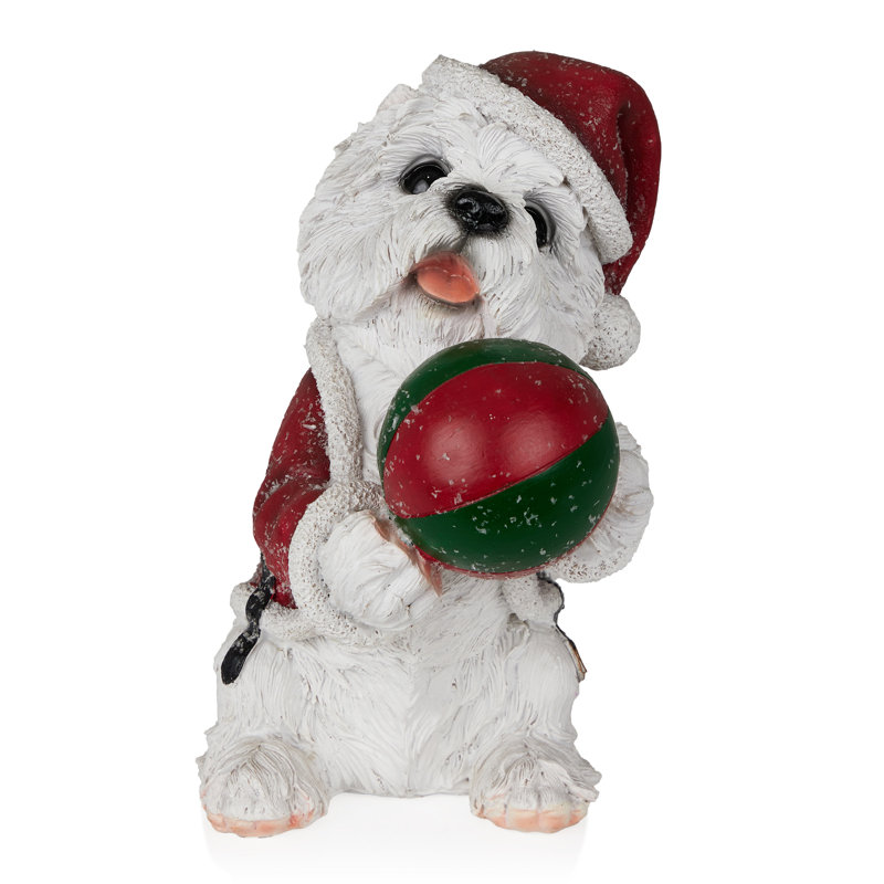 Noël père Noël chien blanc tenant une statuaire