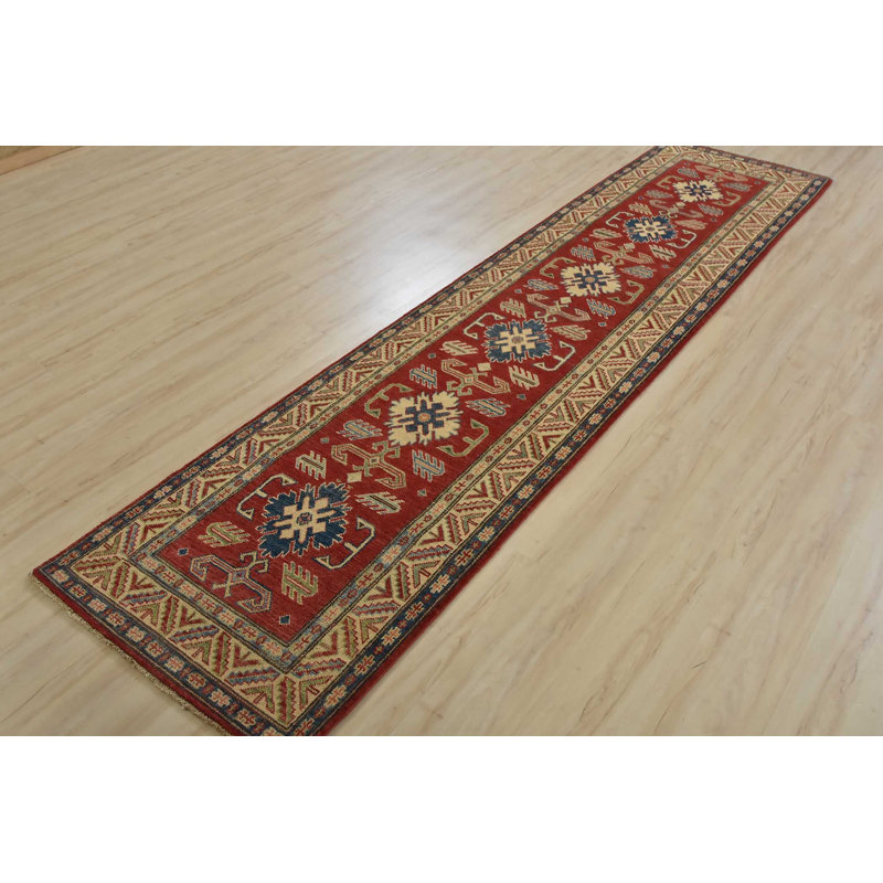 Tapis de zone en laine rouge/beige 2 pi 7 po x 10 pi 8 po one-of-kind-noué la main Becquets