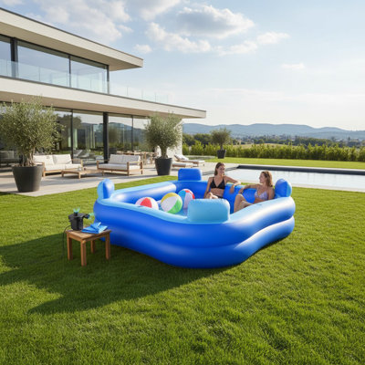 Inflatable Swimming Pool with Seats & Headrests | 96 * 96* 24 Inch Blue Thickened Water Park For Outdoor Activities