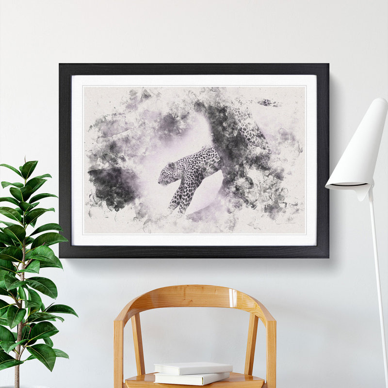 Leopard Climbing from a Tree - Picture Frame Painting Print, 24cm H x 33cm W x 2cm D, Black Framed