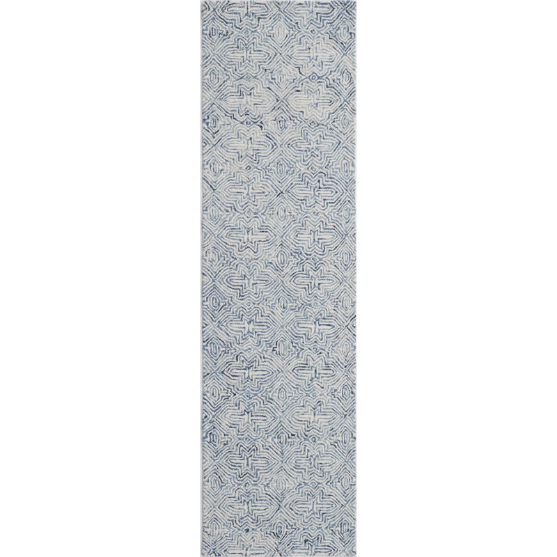 Barranco Hand Tufted Wool Blue/White Area Rug, Runner 2'3" x 8'