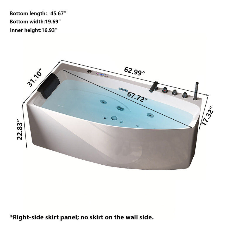Baignoire de trempage profonde en angle 62,99 po x 31,10 po