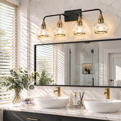 Luminaire de salle de bain 4 lumières à fixation murale avec abat-jour globe en verre transparent