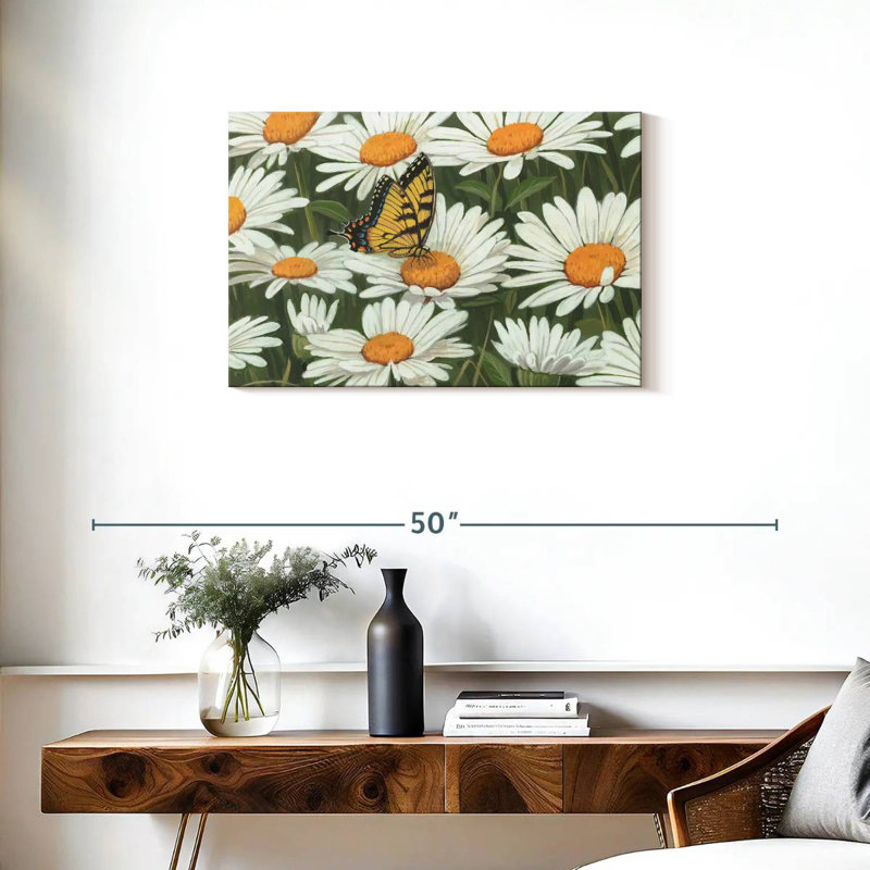 Harnek Daisies And Butterfly, 20" H x 30" W