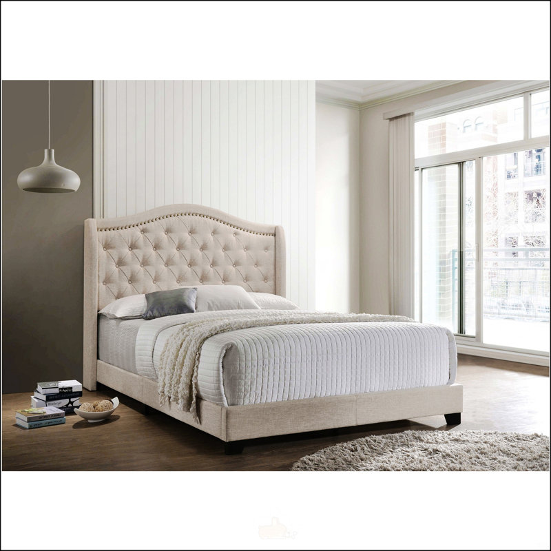 Lit à oreilles capitonné, lit plateforme capitonné pour chambre à coucher