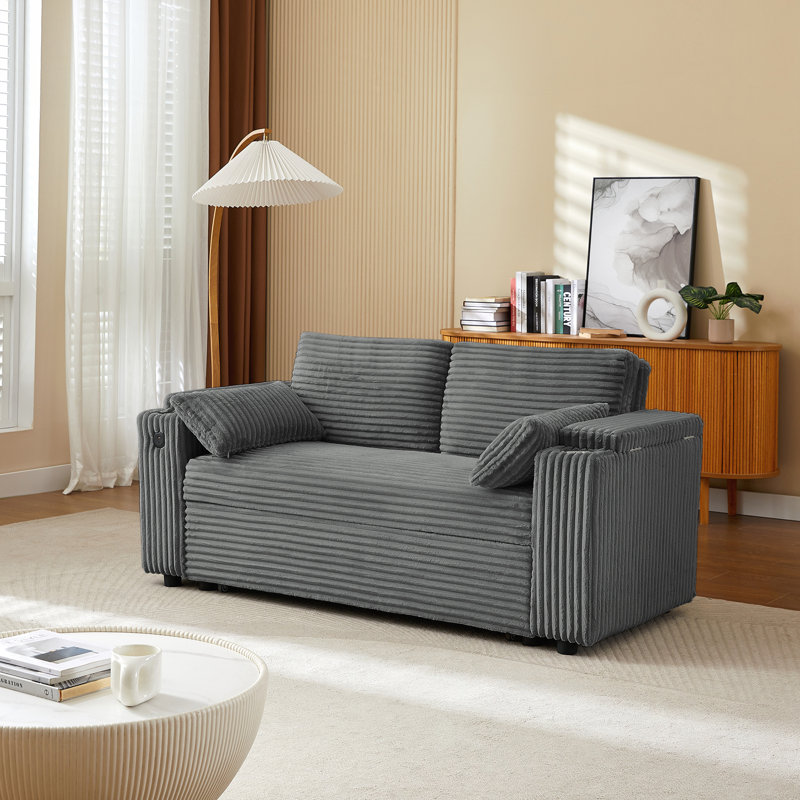 Corduroy Fabric Sleeper Sofa Bed, Dark Gray