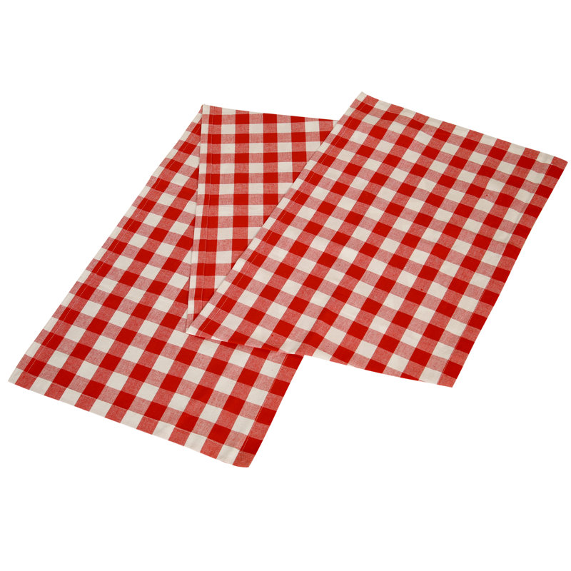 Alicio Gingham 100% Cotton Table Runner, Red/White, 16" X 72"