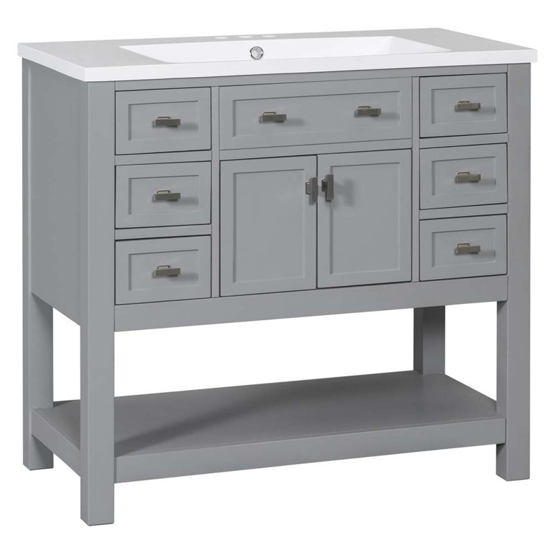 Meuble-lavabo simple 35,2 po avec lavabo, gris