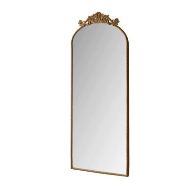 58"X24" Arched Full Body Mirror With Vintage Ornate Carved Applique On Top, Hanging Wall Mounted Mirror, For Living Room Bedroom Retro Home Decor Mirror