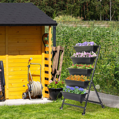 Lit de jardin vertical à 5 niveaux avec roulettes Denishia, jardinière verticale d'intérieur et d'extérieur, lit de jardin vertical surélevé parfait pour les légumes, les fleurs et les herbes