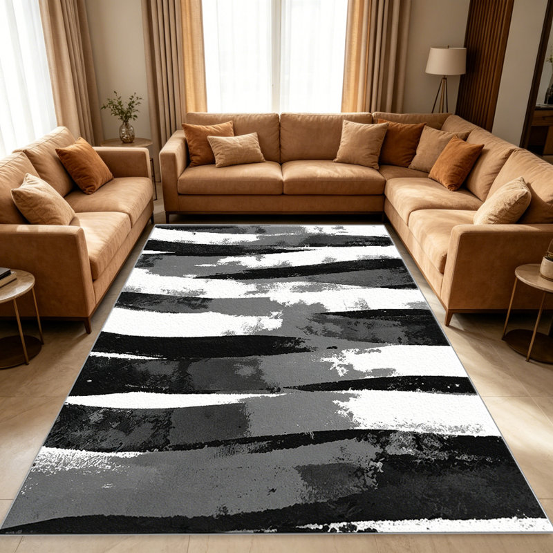 Abstract Black and White area rugs for Living Room, Soft and Comfortable, Suitable for all seasons, easy to maintain, machine washable Indoor floor mat, Under Table Farmhouse suitable for Bedroom, Dining Room, Study,  Balcony, Home Decor Patio
