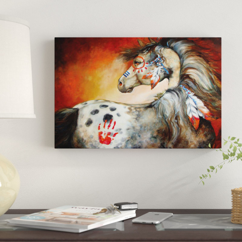 « 4 plumes indienne war pony », reproduction sur toile, H 18 po x l 26 po x P 1,5 po