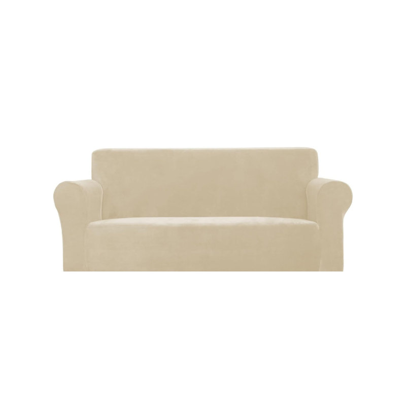 Velvet Sofa Cover Sofa Cover Stretch Sofa Cover with Non-Slip Elastic Bottom 104x190cm (2 Seater, Cream)