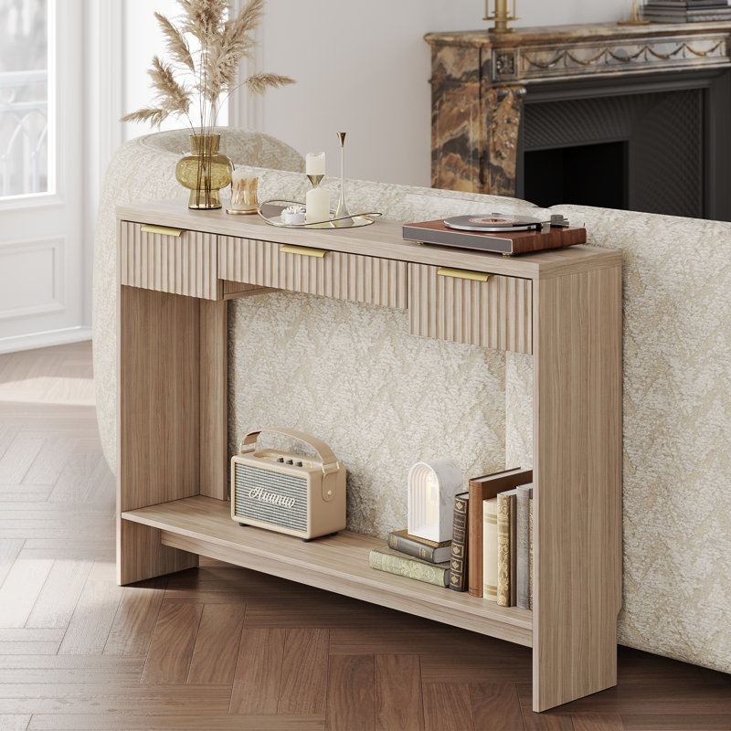 Table console pour canapé - table d'entrée à 3 tiroirs avec tablette ouverte, table longue étroite pour derrière le canapé, le couloir ou le salon