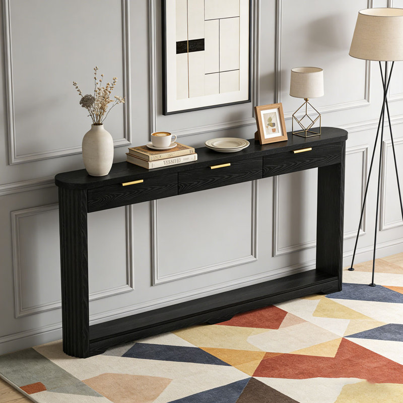 70.1" Wavy-Patterned Storage Console Table,Sofa Table, Black