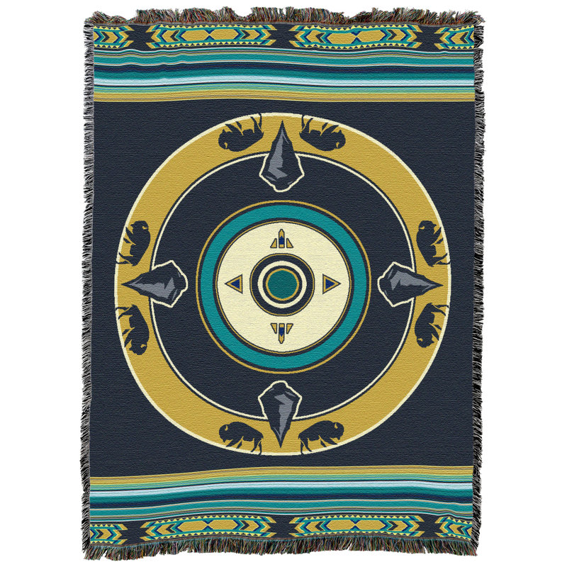 Jeté en coton Pure Country Weavers, Noir / jaune / bleu oriental