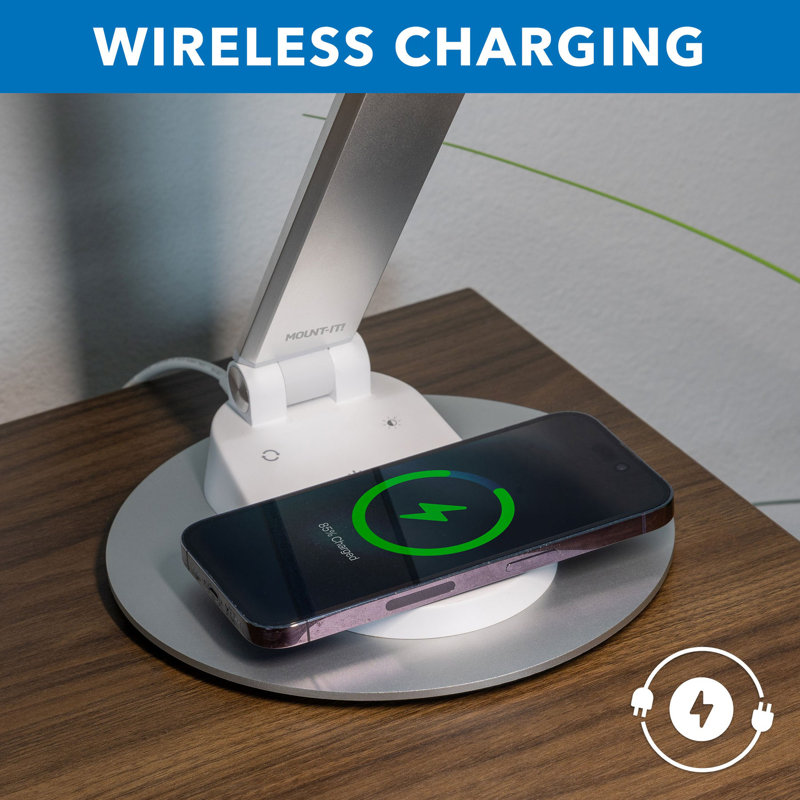 Silver Adjustable LED Desk Lamp with Touch Sensor and USB-C