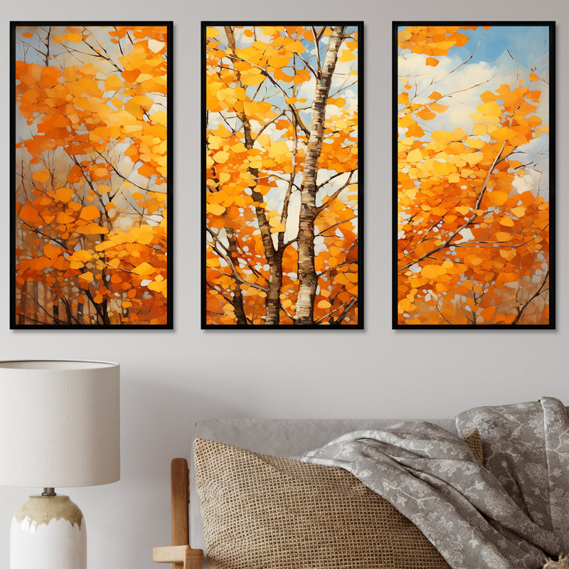 «Orange American Basswood Essence III», art mural arbre, Cadre flottant noir, H 28 po x l 36 po x P 1 po