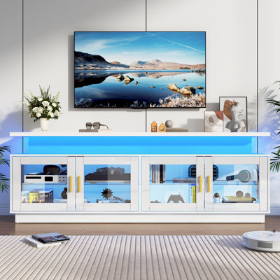 71" High Gloss TV Stand with Power Outlet and LED Light for TVs up to 80"