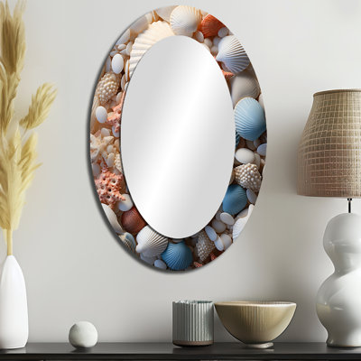 Décoration de plage Beach Seashell Collage II - Miroir mural ovale beige