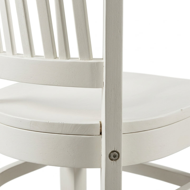 Linen White Rubberwood Rectangular 7-Piece Dining Table Set With 6 Chairs Slatted Back Wooden Seats