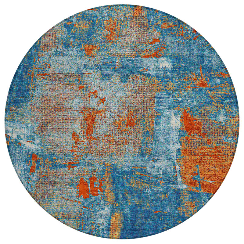 Aria Navy Washable Indoor-Outdoor Rug - , 2'6" x 3'10"