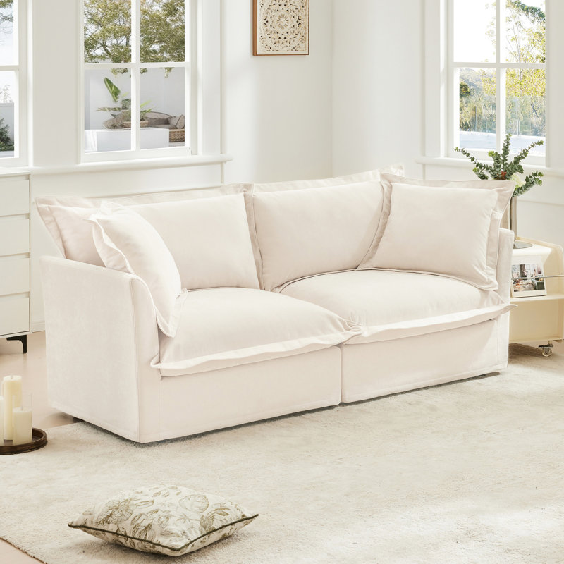 2 places pour la chambre à coucher - Chenille crème et coussin moelleux