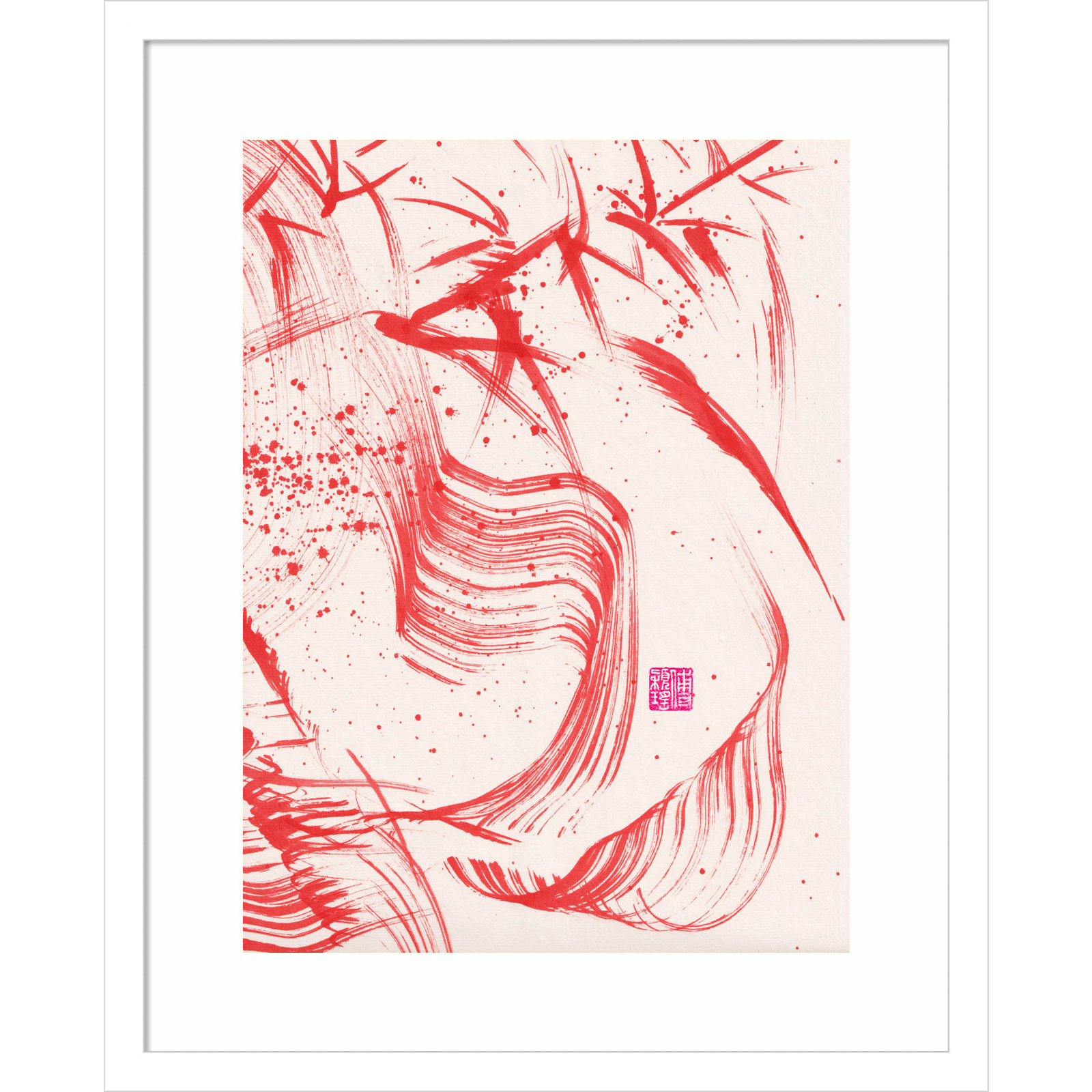 Lemma "Zen Bamboo Ink Abstraction 2" Print, White, 21" H x 17" W