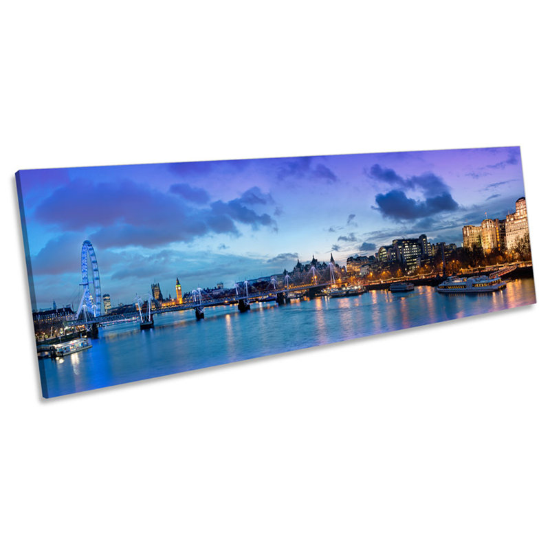 London Cityscape River Skyline - Wrapped Canvas Panoramic Print, 30.48cm H x 91.44cm W x 2cm D
