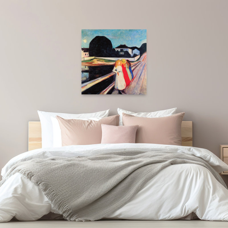 Four Girls On A Bridge Classic Modern Contemporary Beach Summer Wall Art Print by Edvard Munch - Wrapped Canvas Print