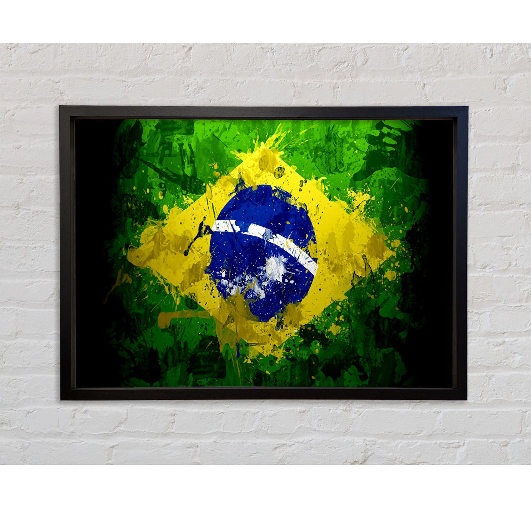 Brasilianische Flagge Grunge - Einzelner Bilderrahmen Kunstdrucke auf Leinwand