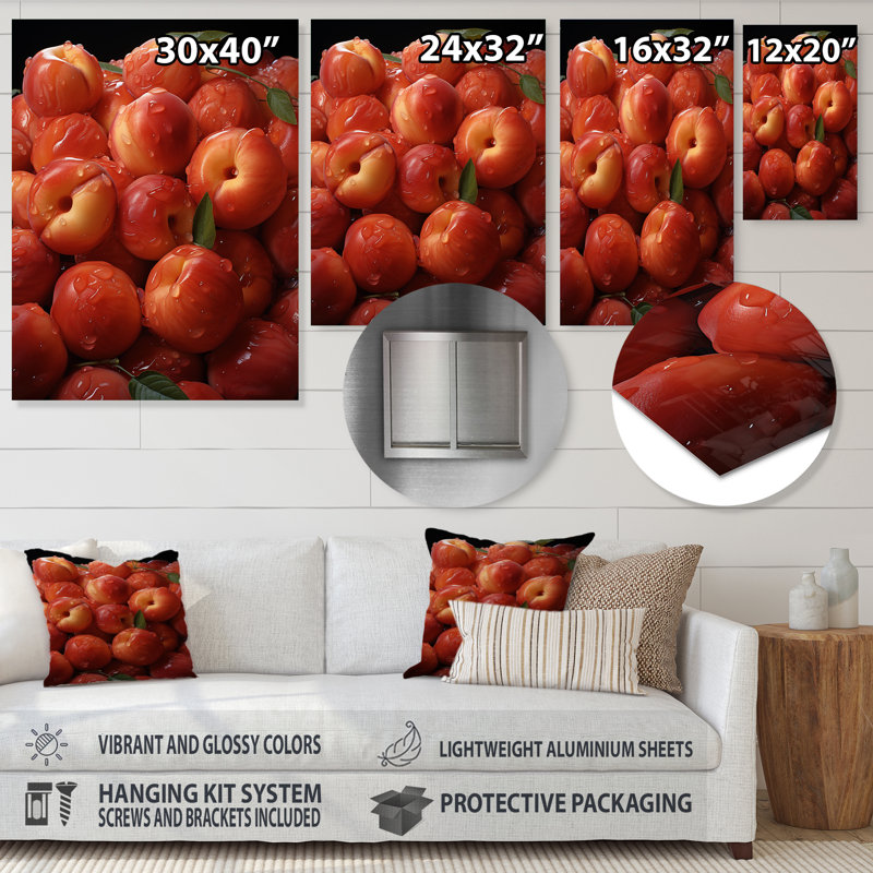 Juice Peach Fruit Delight 2 - fruits, art mural en métal, H 32 po x l 16 po x P 1 po