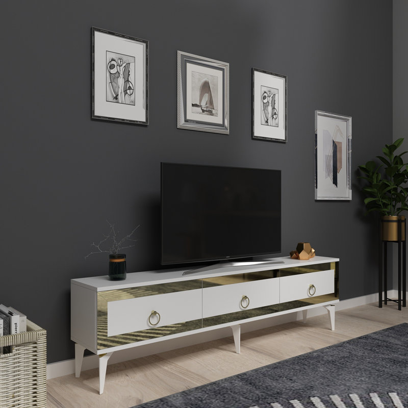 Burkinshaw Unfinished TV Stand for TVs up to 78", White/Gold