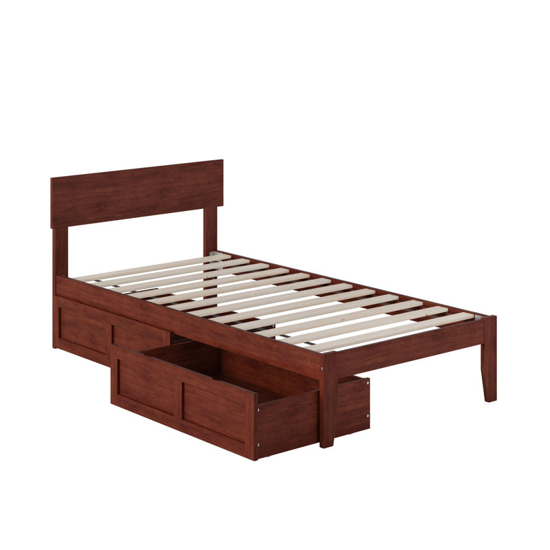 Lit plateforme avec rangement en bois Valeria Premium, Noyer, Simple