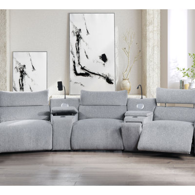Modular Power Motion Sectional Sofa With Console, Offering Wireless Chargers, Cupholders, Speakers, Phone Holder And Reading Light For Enhanced Comfort