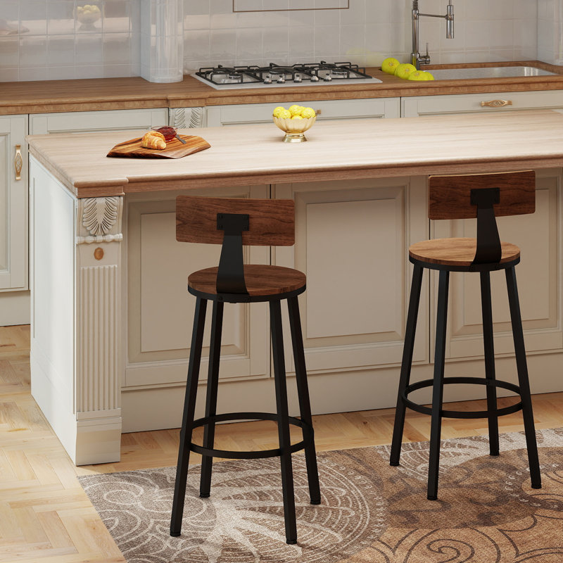 Set of 2 30" Counter Height Bar Stools – Walnut Wooden Barstools with Steel Frame, Wood Seat & Back for Kitchen Island or Pub Table