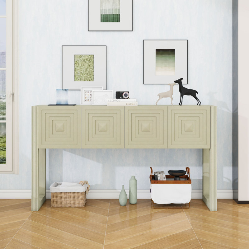 Console en bois avec 3 tiroirs à fermeture en douceur, Naturel