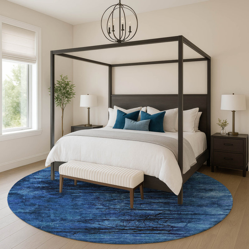 Premium Machine Washable Mayfield AMF2083 Floral Rug, Blue, 8' Round